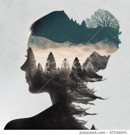 An illustration that combines nature and women with an impressive multiple exposure design An illustration that combines nature and women with an impressive multiple exposure design 97548045