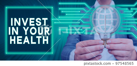 Conceptual display Invest In Your Health. Business overview Live a Healthy Lifestyle Quality Food for Wellness 97548565