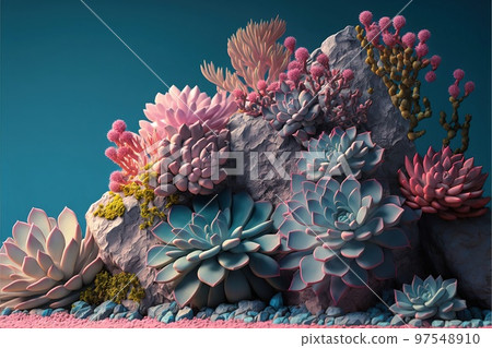 粉紅色的多肉植物的絕妙插圖 97548910