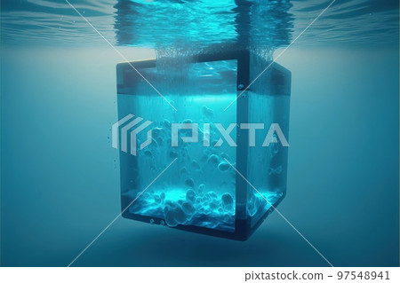 Image illustration of a cube-shaped object that becomes fantastic and clear water 97548941