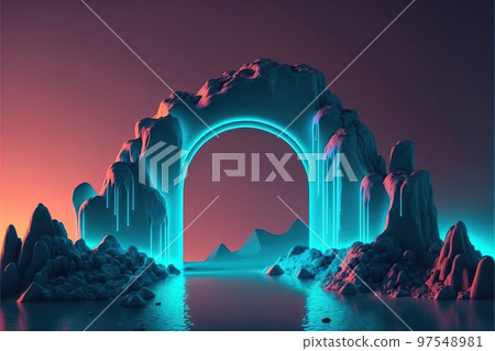 另一個世界中奇妙而廣闊的自然入口的圖像插圖 97548981
