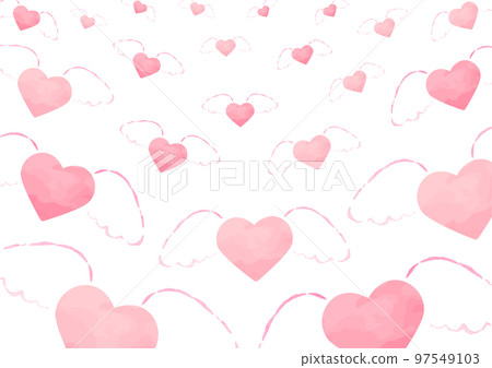 Heart background with angel wings _ watercolor _ pink _ horizontal Heart background with angel wings _ watercolor _ pink _ horizontal 97549103