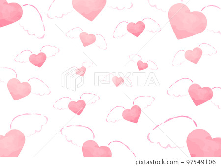 Heart background with angel wings _ watercolor _ pink _ horizontal ‗ random 97549106