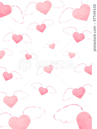 Heart background with angel wings _ watercolor _ pink _ vertical ‗ random 97549108