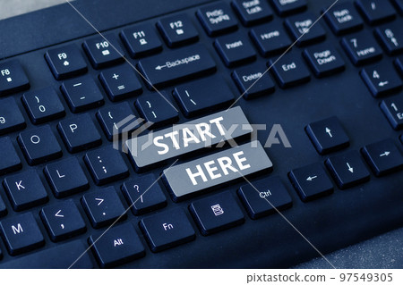 Inspiration showing sign Start Here. Business idea telling someone this is beginning point to go from to destination 97549305