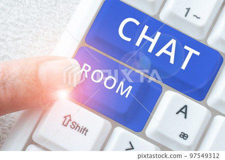 Writing displaying text Chat Room. Word for area on the Internet or computer network where users communicate Writing displaying text Chat Room. Word for area on the Internet or computer network where users communicate 97549312