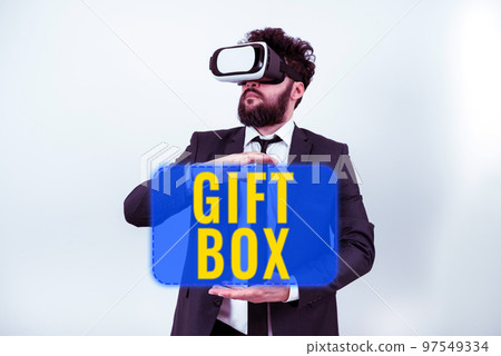 Text caption presenting Gift Box. Internet Concept A small cointainer with designs capable of handling presents 97549334