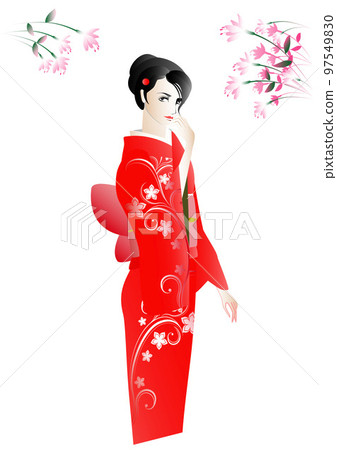 女人、和服、日式服裝、櫻花 女人、和服、日式服裝、櫻花 97549830