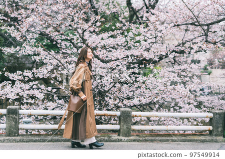 櫻花和一個年輕女子 97549914