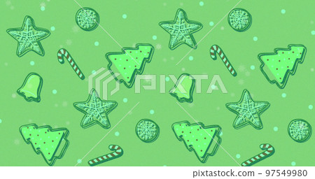Image of green christmas pattern with cookies and candies 97549980