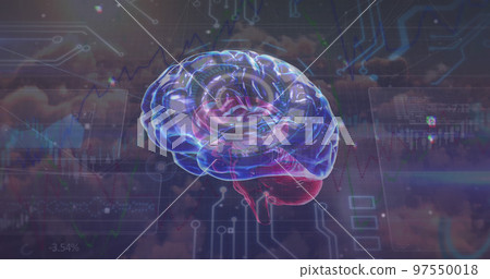 Image of motherboard and brain in digital space 97550018