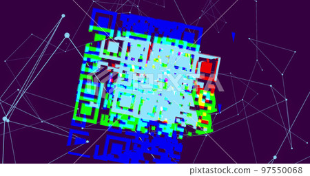 QR code scanner over network of connections against blue background QR code scanner over network of connections against blue background 97550068