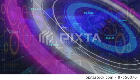 Image of processing circle, numbers and qr code in digital space 97550070