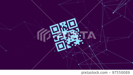 QR code scanner over network of connections against blue background QR code scanner over network of connections against blue background 97550089