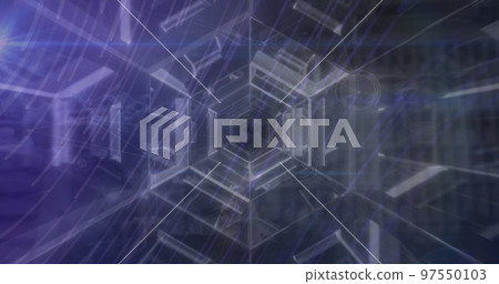 This image shows a digital tunnel with light trails running through it, symbolizing global data proc This image shows a digital tunnel with light trails running through it, symbolizing global data proc 97550103