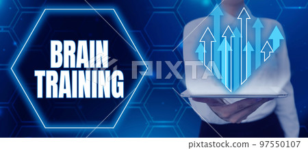 Conceptual caption Brain Training. Business showcase mental activities to maintain or improve cognitive abilities Conceptual caption Brain Training. Business showcase mental activities to maintain or improve cognitive abilities 97550107
