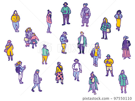 城市人，人群集。手繪矢量數據。 97550110