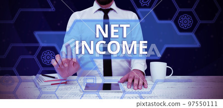 Sign displaying Net Income. Business overview the gross income remaining after all deductions and exemptions are taken Sign displaying Net Income. Business overview the gross income remaining after all deductions and exemptions are taken 97550111