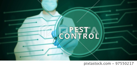 Conceptual caption Pest Control. Word Written on Killing destructive insects that attacks crops and livestock 97550217