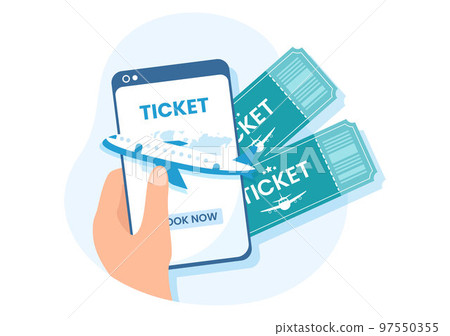 Online Travel Ticket Store Through transportation and Journey Provider App for Booking in Flat Cartoon Hand Drawn Template Illustration 97550355