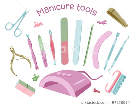 Manicure set of tools and equipment pastel coloured flat style isolated on white background 97550684