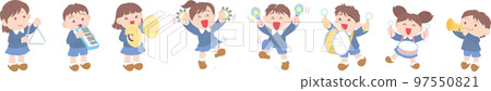 Children playing musical instruments _ 8 people set _ row 97550821