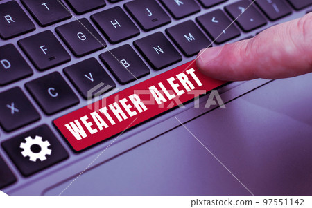 Writing displaying text Weather Alert. Word for urgent warning on the state of the atmosphere at a place and time Writing displaying text Weather Alert. Word for urgent warning on the state of the atmosphere at a place and time 97551142