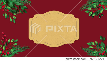 Image of tree branches over sign with copy space on red background Image of tree branches over sign with copy space on red background 97551221