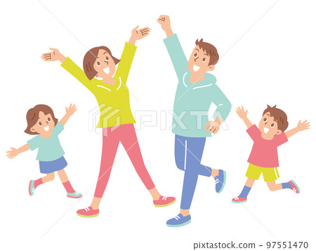 A cheerful family of four jumping happily 97551470