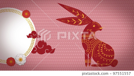 Red Rabbit Image Circle Image of rabbit and shapes over circle on red... - Stock Illustration ...
