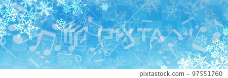 雪花和音符的藍色橫幅背景插圖 97551760