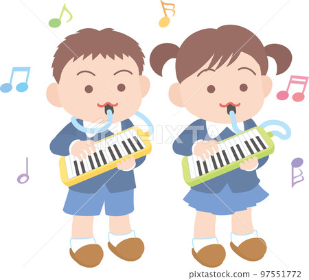 Cute musical instrument _ keyboard harmonica _ how to blow _ with hose _ play with _ 2 men and women _ whole body 97551772