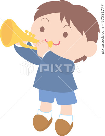 演奏樂器的孩子_吹小號的男孩 演奏樂器的孩子_吹小號的男孩 97551777