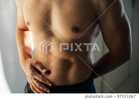 Body, abdominal muscles, diet image of a man trained by muscle training 97551867
