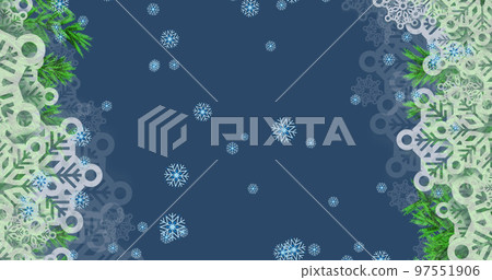 Image of snow falling over christmas decoration on blue background Image of snow falling over christmas decoration on blue background 97551906