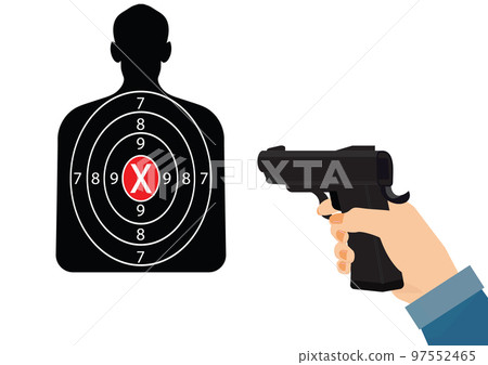 Shooting with a gun. 97552465
