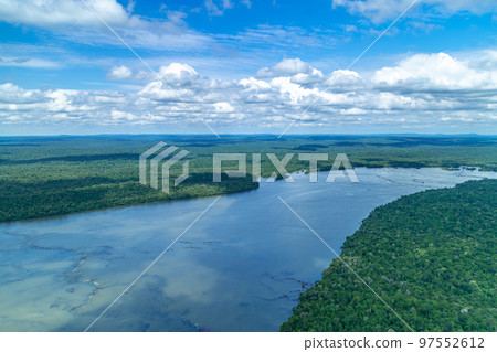 river in the rain forest of south america 97552612