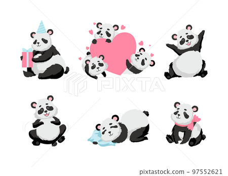 Panda Bear with Black-and-white Coat and Rotund Body Vector Set Panda Bear with Black-and-white Coat and Rotund Body Vector Set 97552621