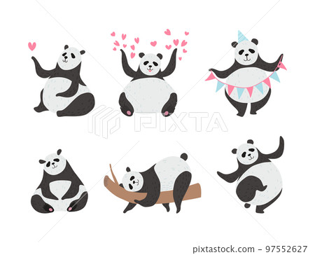 Panda Bear with Black-and-white Coat and Rotund Body Vector Set 97552627