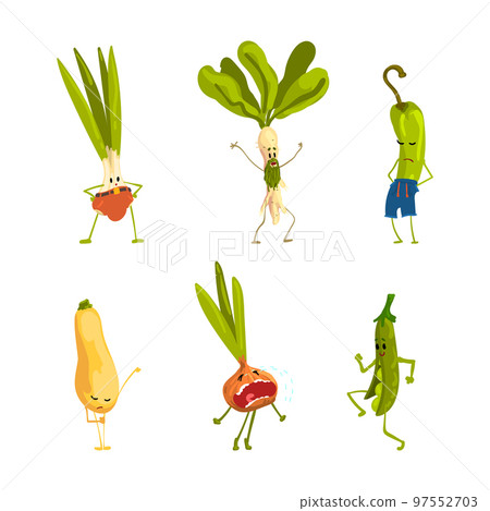 Funny Humanized Vegetables with Different Face Expression Vector Set Funny Humanized Vegetables with Different Face Expression Vector Set 97552703