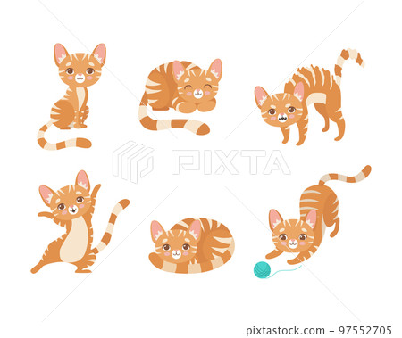 Cute Ginger Striped Kitten as Furry Domestic Pet Vector Set 97552705