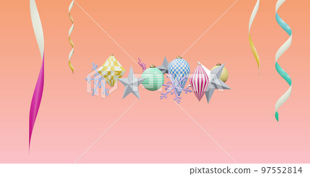 Image of new year and christmas decorations on pink background Image of new year and christmas decorations on pink background 97552814
