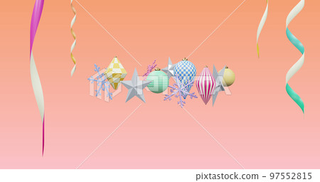 Image of new year and christmas decorations on pink background Image of new year and christmas decorations on pink background 97552815