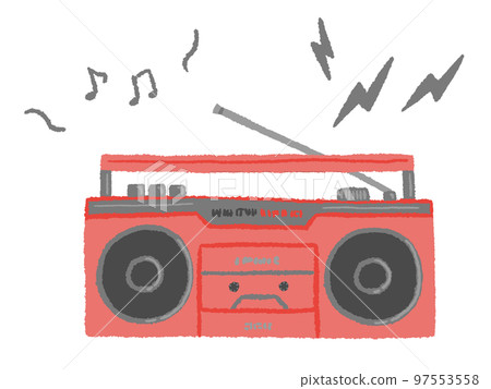 老式紅色boombox簡單手繪插畫 97553558