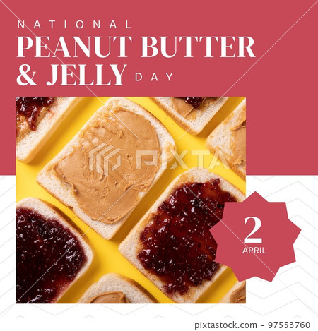 Composition of national peanut butter and jelly day and sandwiches with peanut and jelly 97553760