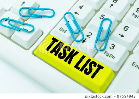 Text caption presenting Task List. Business approach Planification reminder group of activities that have to be done 97554942