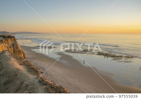 Relaxing beach and sea sunset view from a cliff at Del Mar Southern California 97555039