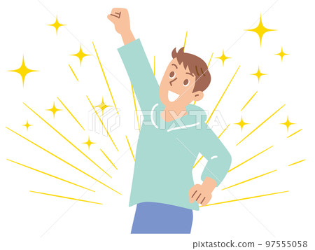A young man who is happy to raise his fist A young man who is happy to raise his fist 97555058