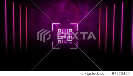QR code scanner with neon elements against distressed background 97555464