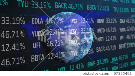 Finance and business data over earth. 97555491